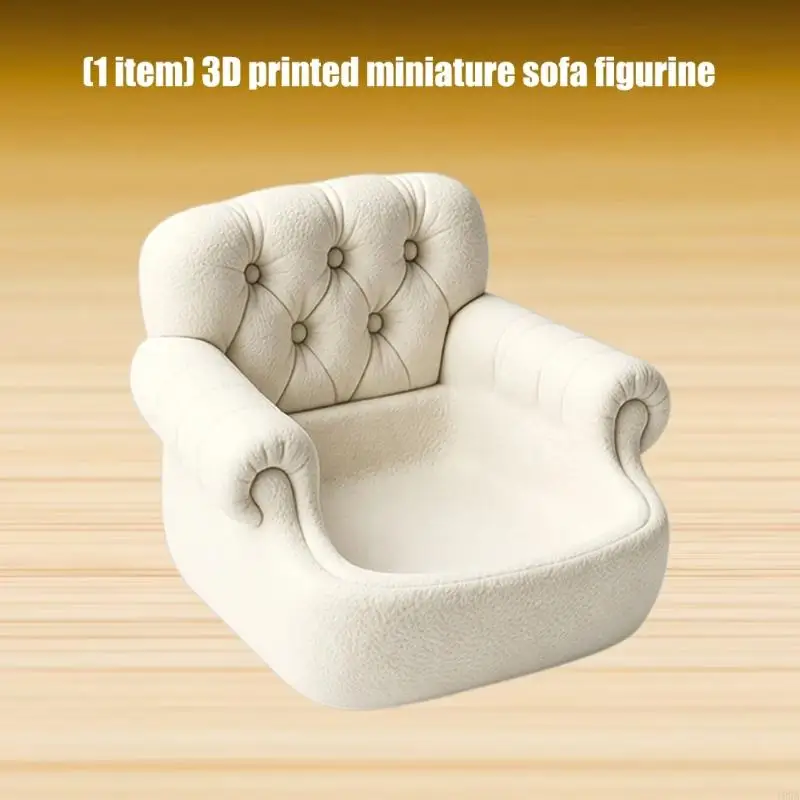 Miniature Sofa for 1:12 House Display,Cream White Accent Chair with Tufted Back,Soft Outline and Furniture Detail for Shelf Coll