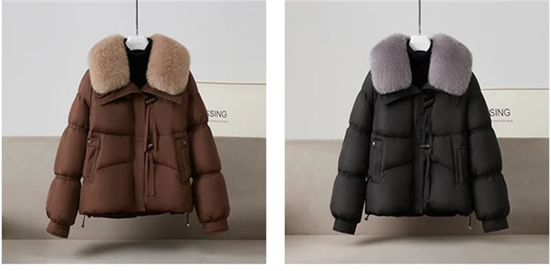New Winter Down Cotton-padded Jacket Women's Short Parkas Big-fur-collar Outerwear Streetwear Lady Loose Warm Thicken Tops