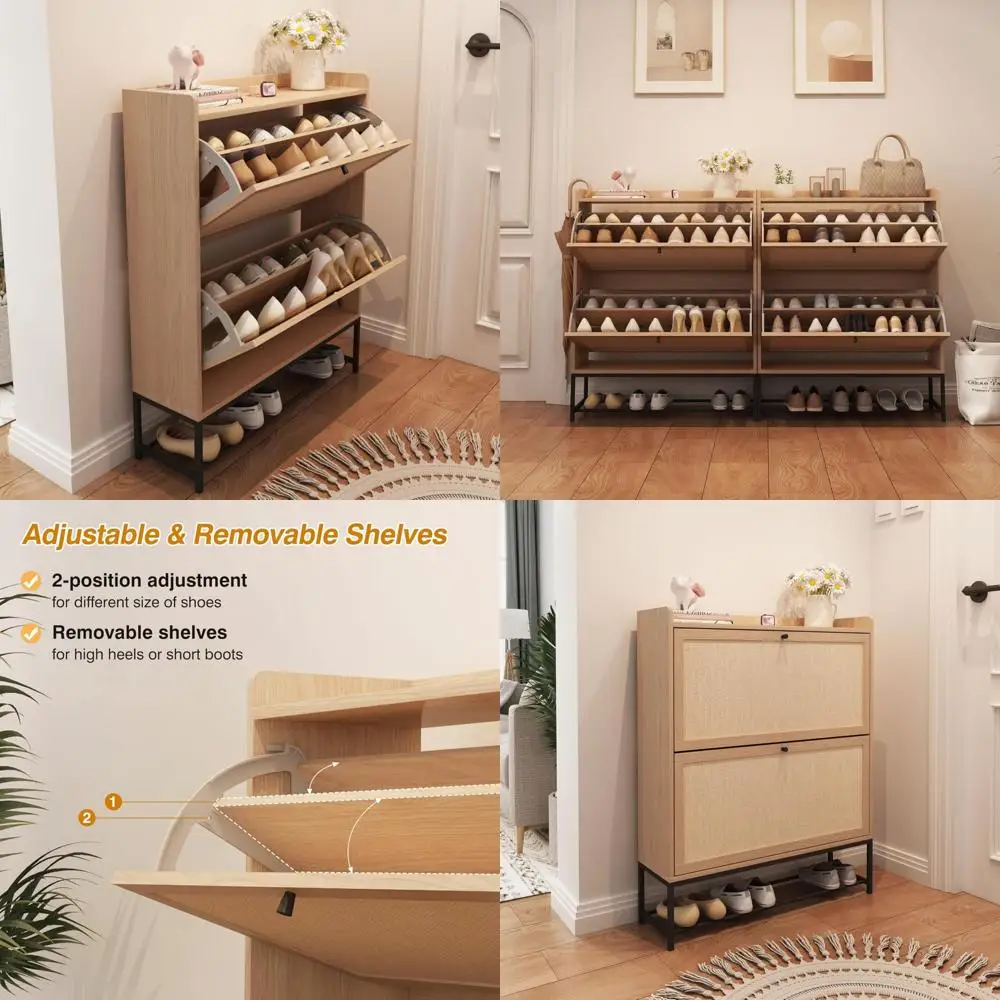 منظم رف الأحذية قائم بذاته مع أدراج قابلة للطي - خزانة أحذية حديثة ذات مدخل ضيق للتخزين المرتب