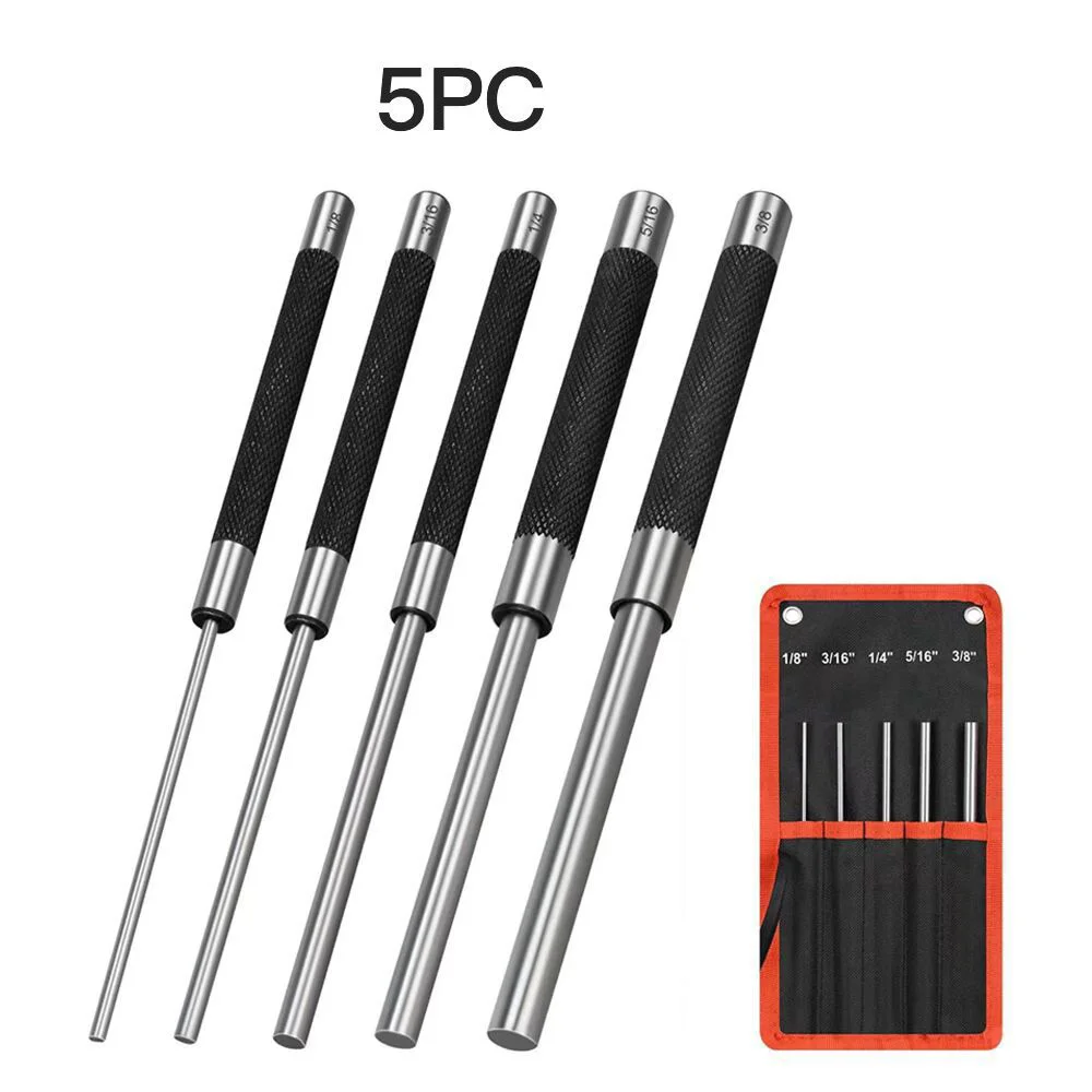 5-Piece Roll Pin Punch Set, 8-Inch Carbon Steel Pin Punch Tool Kit (1/8
