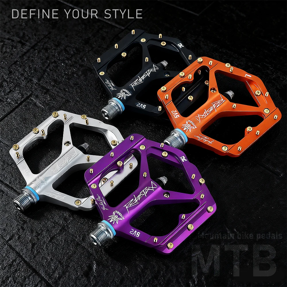 

KRSEC Mountain Bike DU Bearing Pedals, Road Bike CNC Aluminum Alloy Pedals with Pins, Sealed Bearings