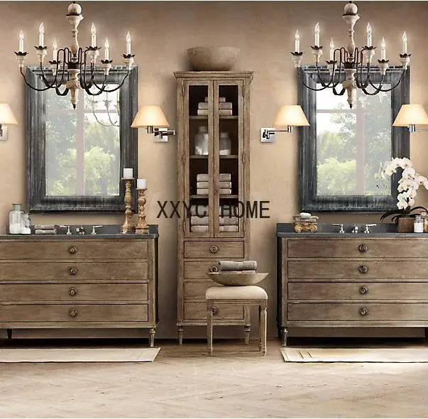 

Bathroom Cabinet Combination Solid Wood Stone Plate Floor Type Hand Washing