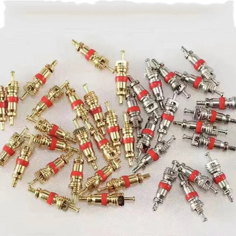 1000Pcs Metal Silver Tone Red Car Truck Tire Tyre Valve Stem Core Replacement Part Zinc Plated Surface