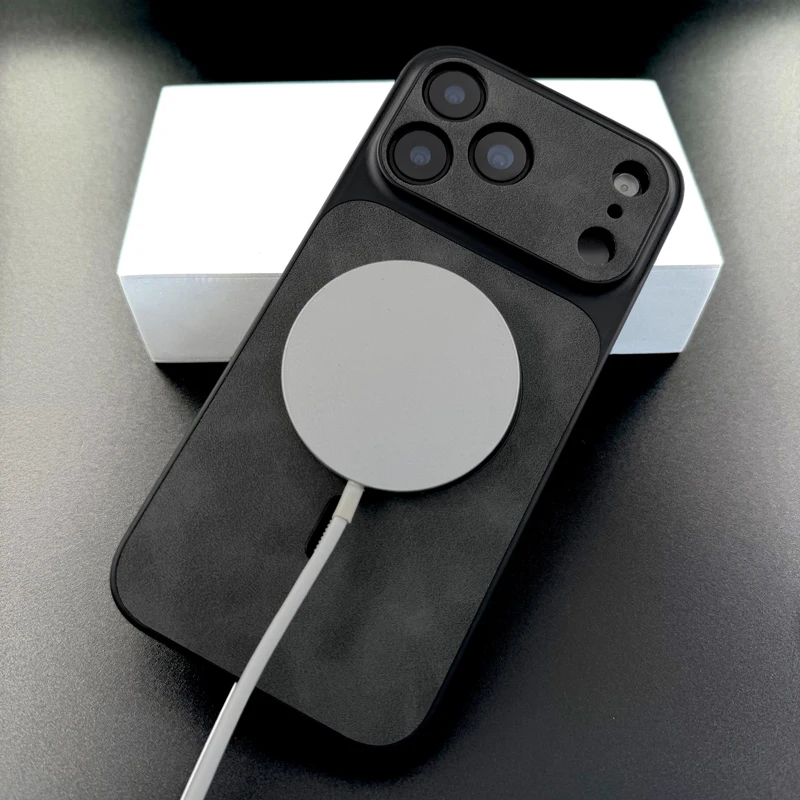 Funda de lujo Retra de cuero sintético para iPhone 17 16 15 14 13 Pro Max 17Pro 16Pro 15Pro 14Pro 13Pro para carga inalámbrica Magsafe 6