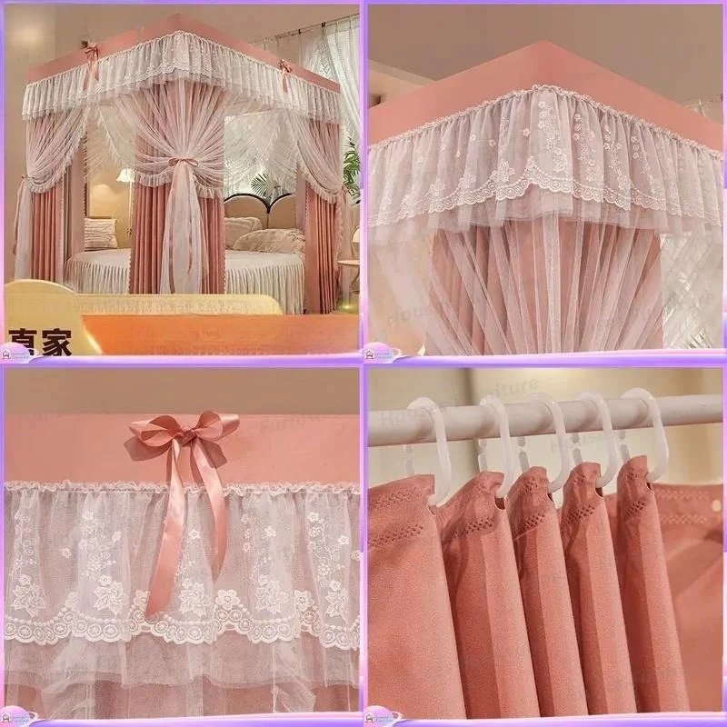 New cross-border four-door double-layer bed curtain mosquito net, palace-style household thickened shading to prevent