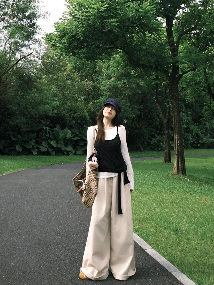 Casual Long Sve T-irt Women Early Autumn Aosphere Sensation Loose Fit Top Two Piece Set Upper Body Korean Sle