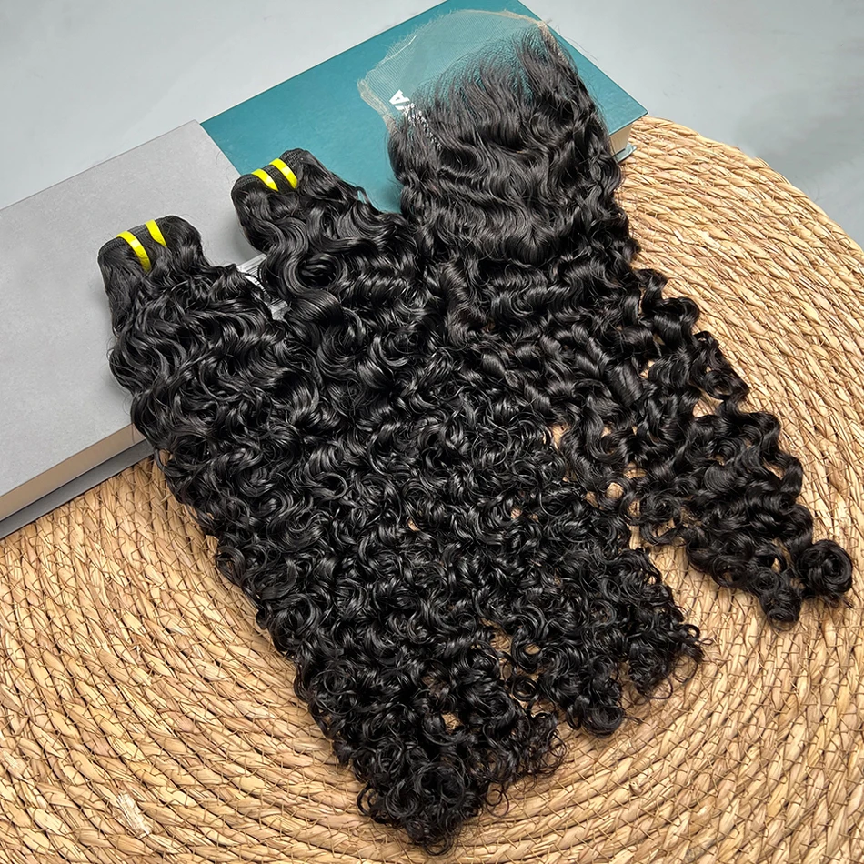 Pacotes encaracolados birmanos com fechamento de renda transparente 5x5 HD cabelo humano renda pré-selecionado # Extensões de cabelo de cor natural 1B