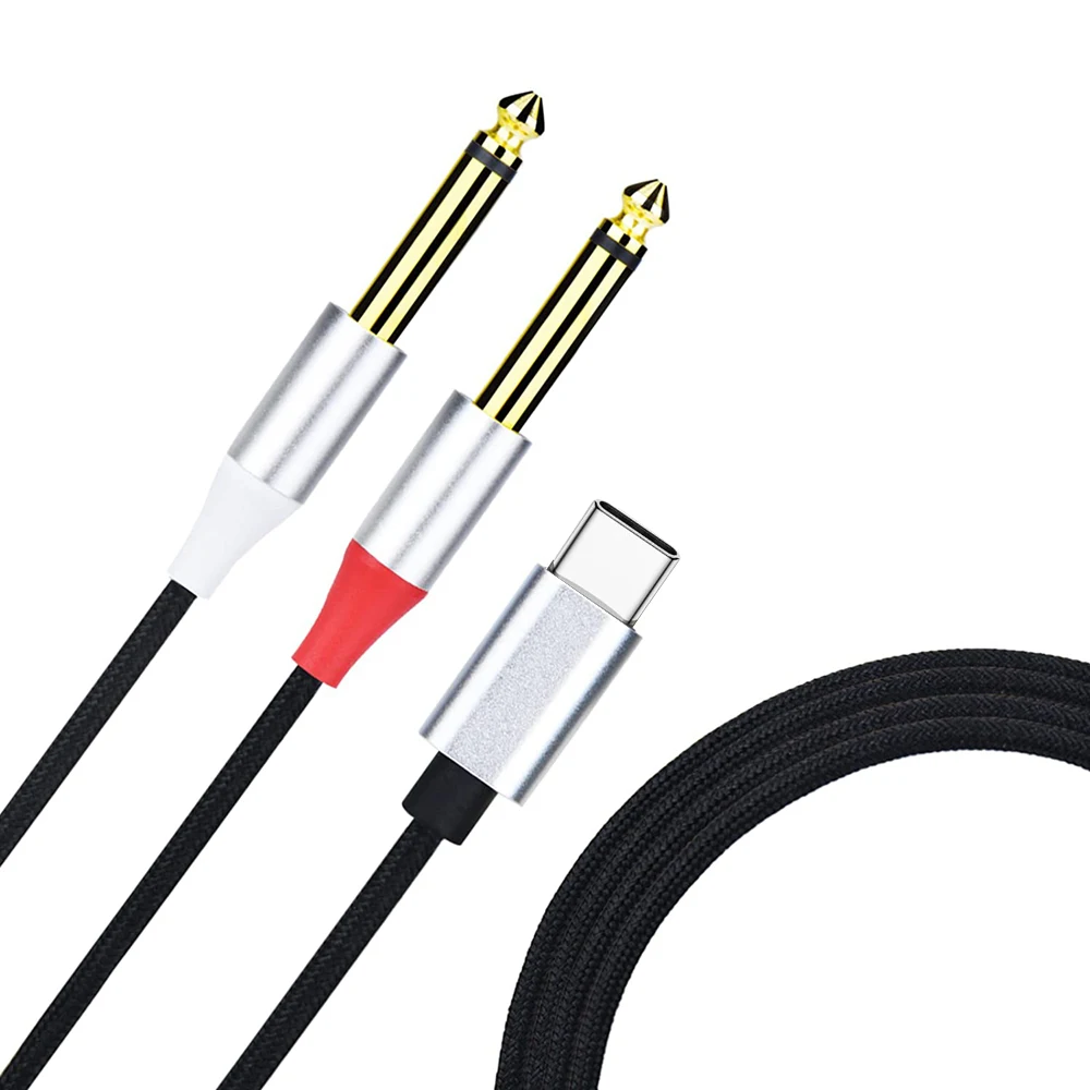 

USB Type-C to Dual 6.5 6.35mm 1/4" TS Mono Audio Cable Stereo Y Splitter Cord for USB-C Mobile Phone Tablet PC To Speaker Mixer