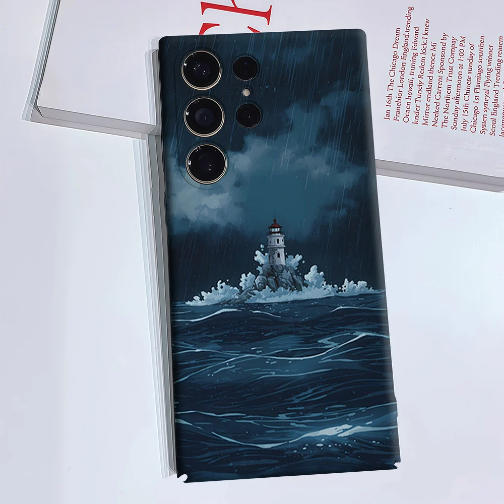Stormy Sea Lighthouse For Samsung Galaxy S26 S25 S24 A56 A36 Dual Layer Luxury Fashion Full Lens Protective Case