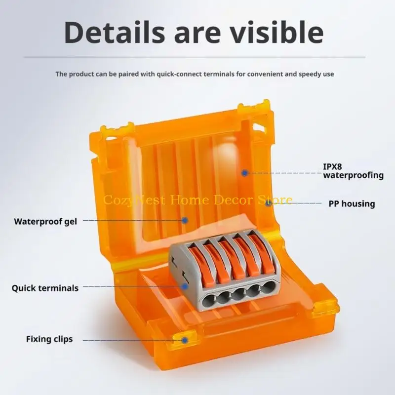 92MF Small Waterproof Wire Housing for Outdoor Cable Cover Work, Plastic Orange Case with Flip Top for Damp Areas, Repairs, and