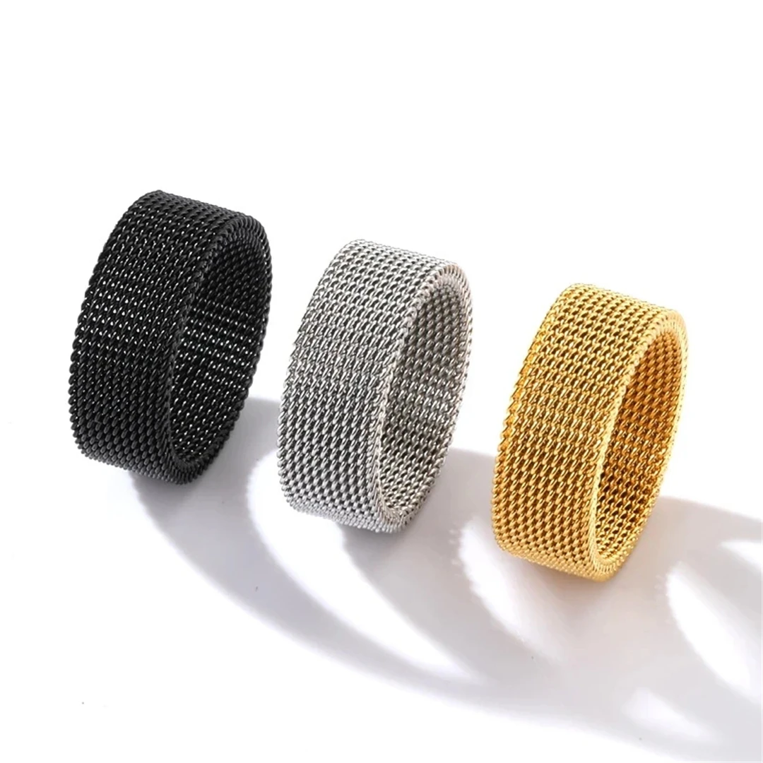 Fashion Unisex Elastic Mesh Stainless Steel Ring Circle Woven Mesh Vintage Women Men Wedding Rings Jewelry Friends Gift\'s