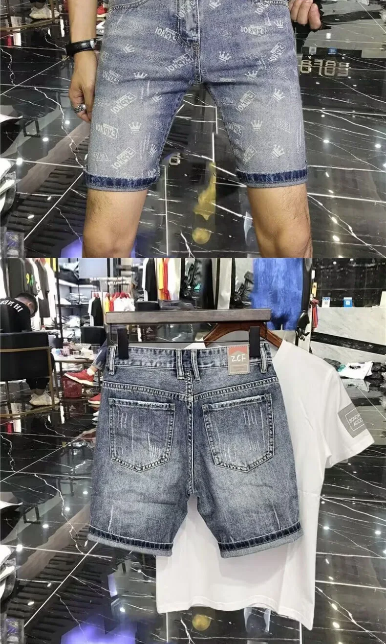 Luxury Denim Casual Short 2025 New Summer Short Jeans Pants For Men Washed Printed Fashion Korean Punk Trendy Cowboy Pants