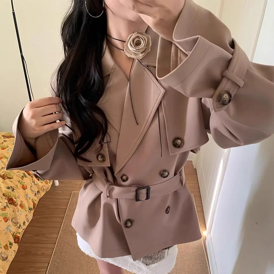 Luxury Spring Fall Mid-Length Trench Coat Double-Breasted Belted Women Slim Jacket Long-Sleeve Top Trend Office Lady Windbreaker