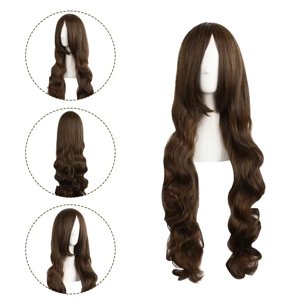 

Women Long Wavy Cosplay Wig 80cm Brown Natural Looking Synthetic Lace Wig for Lolita Daily Use Party Salon Styling