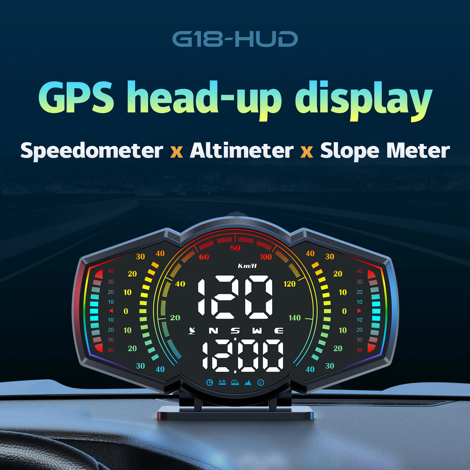 G18 5inch Large Screen GPS Head-Up Display HUD Digital Speedometer & Slope Meter & altimeter with Clock for universal vehicle