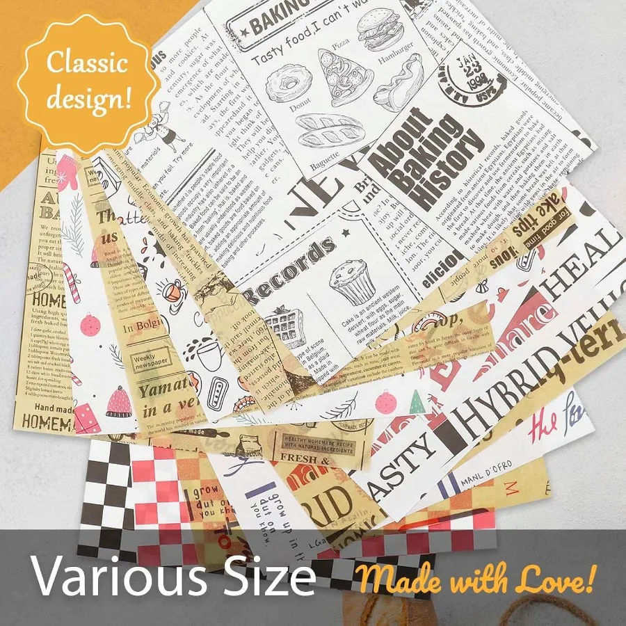 200 fogli di carta Deli 10 x 14 fogli di carta cerata premium resistenti al grasso per imballaggio alimentare, ideali per la sabbia