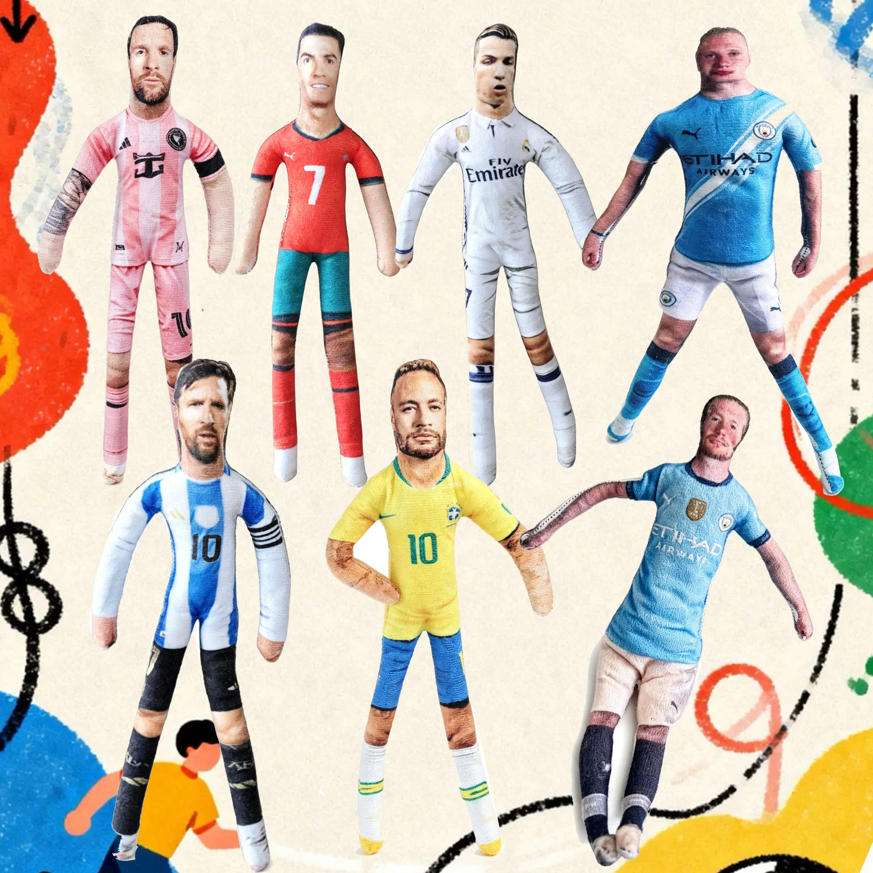 Football Star 28cm Messi Ronaldo Stuffed Animal Cartoon Mouse Plushie Creative Soft Toy with Skeleton for Friend Present