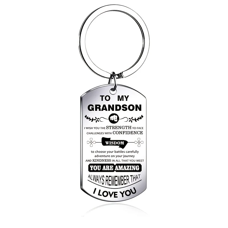 TO MY GRANDSON Stainless Steel Key Ring For Christmas Gift From Grandparents To men