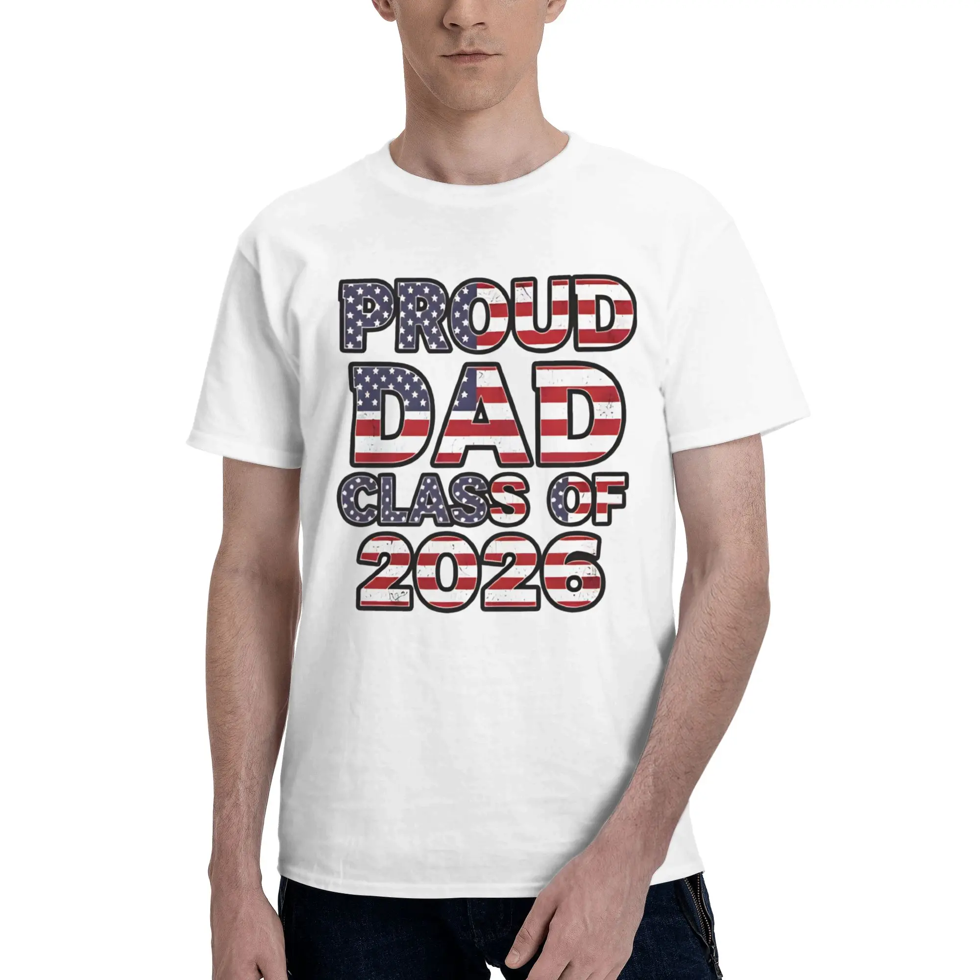 Proud Dad Class of 2026 Graduation Grunge Funny Graphic 100% Cotton T-Shirt Class Of 2026 Tops Tees For Men