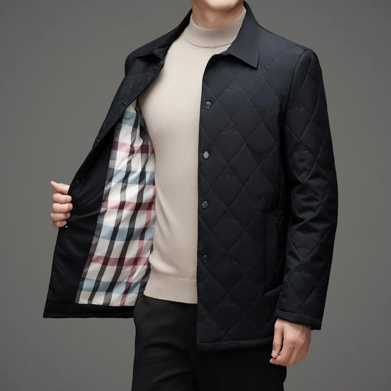 Lightweight Warm Jacket New 2024 Autumn Winter Business Men\'s Stand Collar Warm Puffer Coat Windproof Solid Down Cotton Top