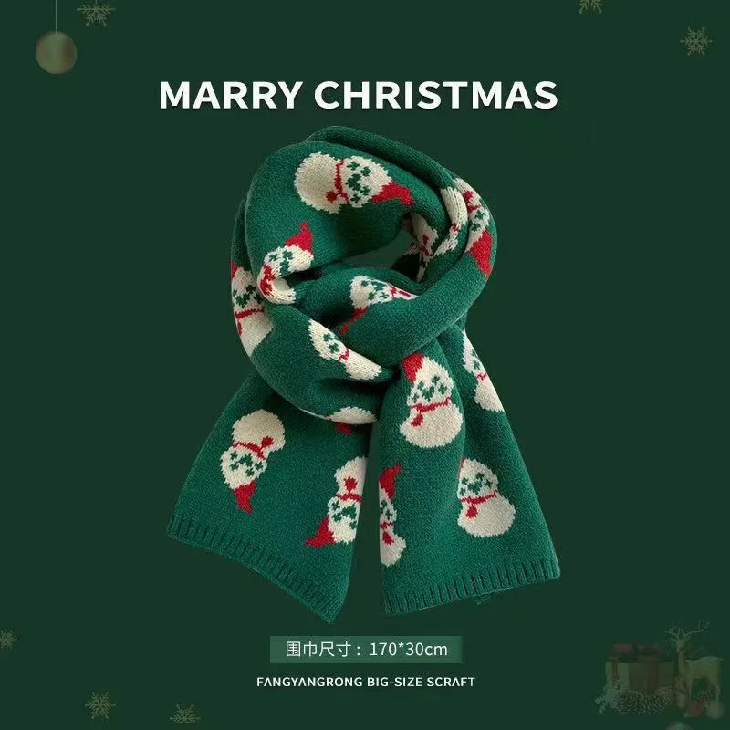 Autumn New Christmas Warm Scarf Woman Cute Striped Plaid Elegant Shawl Girl Holiday Party Casual Preppy Style Winter Scarf