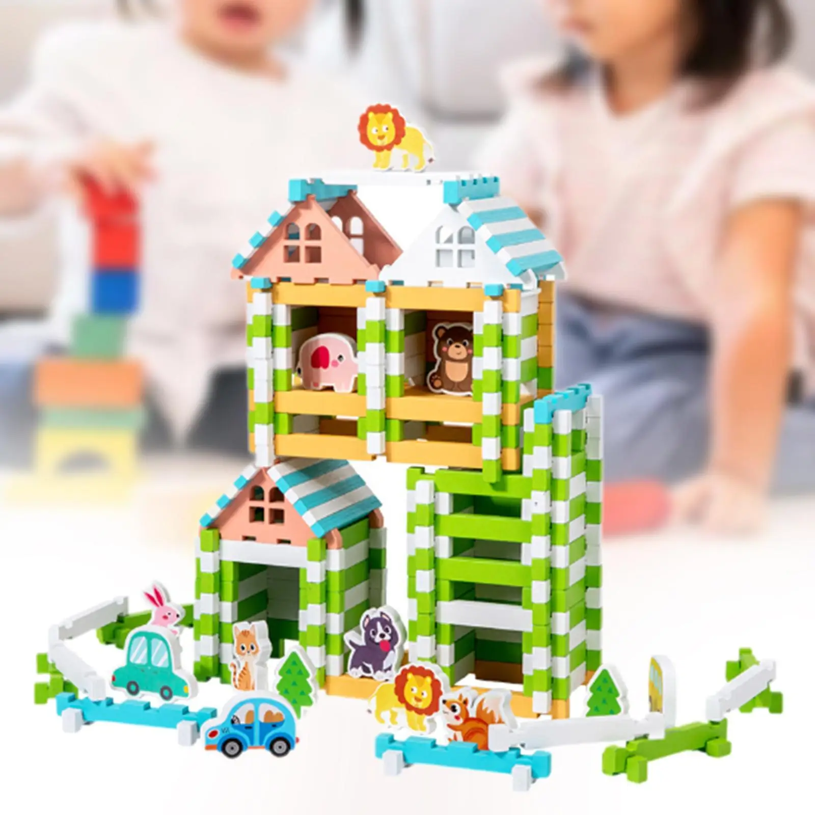 Conjunto de blocos de construção de madeira, aprendizagem pré-escolar, blocos de encaixe e espiga, habilidade prática, brinquedo de construção para crianças, presente de aniversário
