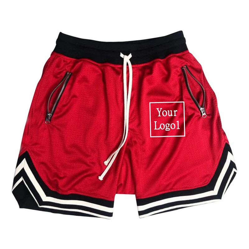 Modische Herren Basketball Shorts elastische Seil Stretch Mesh Tasche lässig schlichte Sports horts benutzer definierte Logo Jogging hose