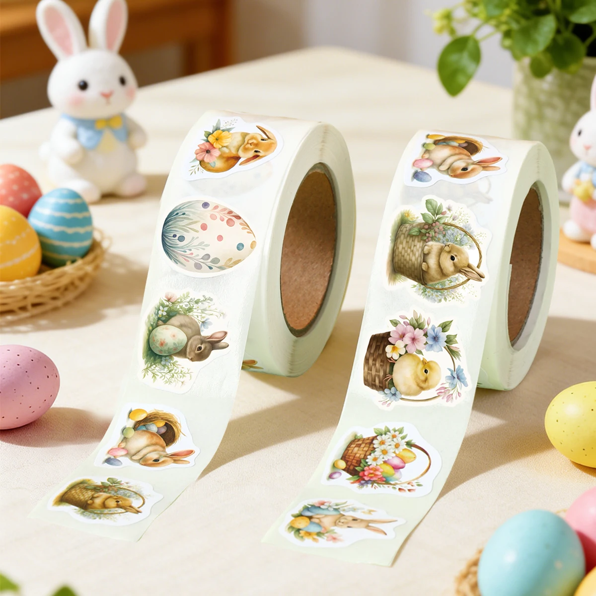500Pcs Bunny Stickers Roll Watercolor Floral Rabbit Stickers for Easter Party Favors DIY Gift Wrapping Supplies Easter Decor