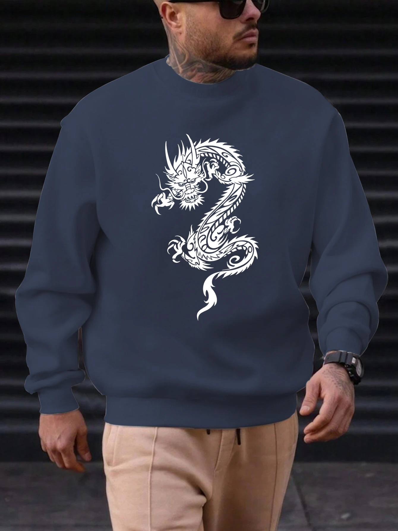 2025 الرجال طاقم الرقبة البلوز التنين الصيني الفن طباعة أنيقة العصرية النمط الثقافي عالية الجودة مريحة رداء يومي غير رسمي #4