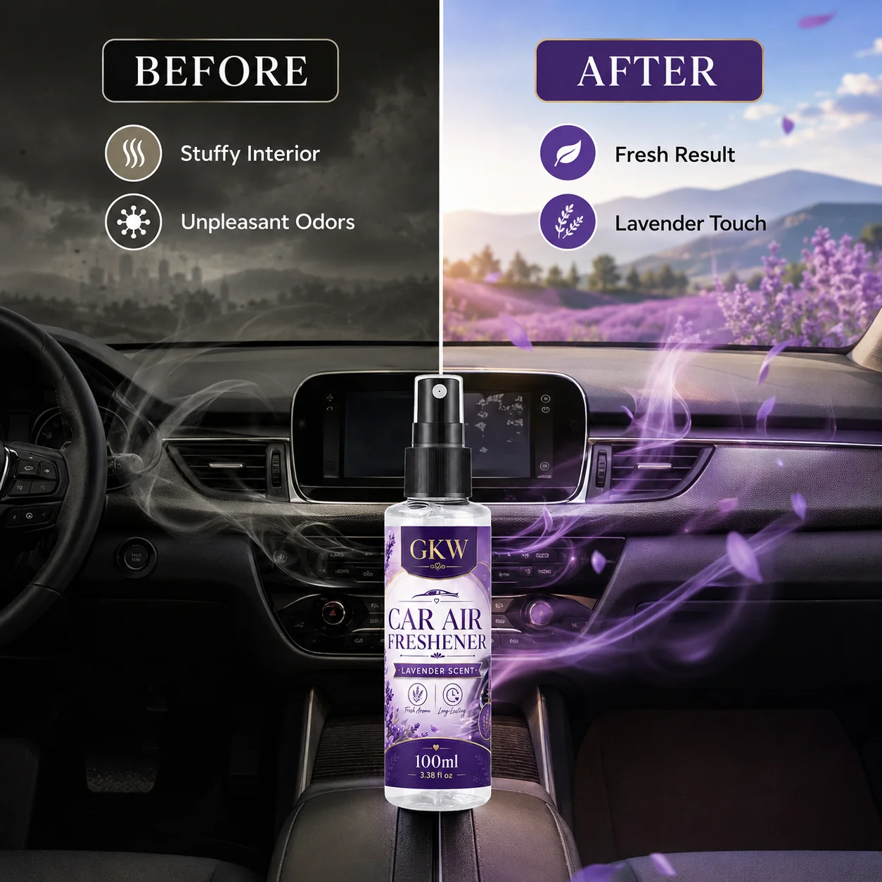 Soothing Lavender-Scented Car Fragrance, New Car Deodorizer, Air Purifier, Long-Lasting Fragrance, Interior Freshener view 5