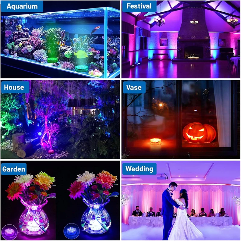 Lampu LED kolam renang 10LED Remote Control, lampu dekorasi vas akuarium, lampu LED dekorasi kolam renang kapal/mobil bawah air RGB Remote Control