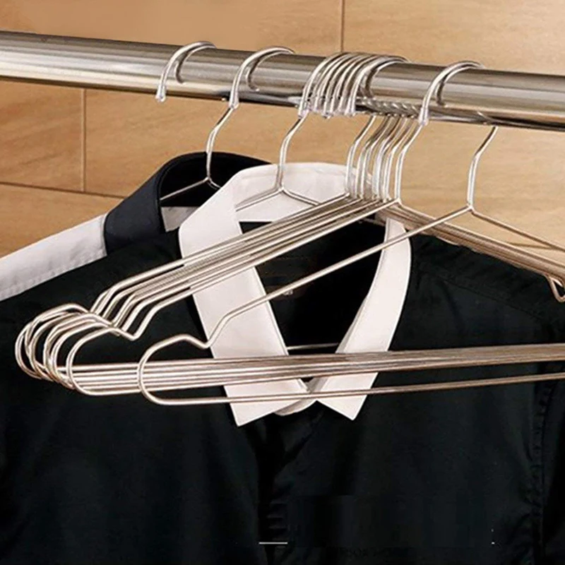 10Pcs/set Clothes Hangers Stainless Steel Clothing Drying Rack Anti-slip Dress Towel Coat Hangers Metal Wire Wardrobe Organizer