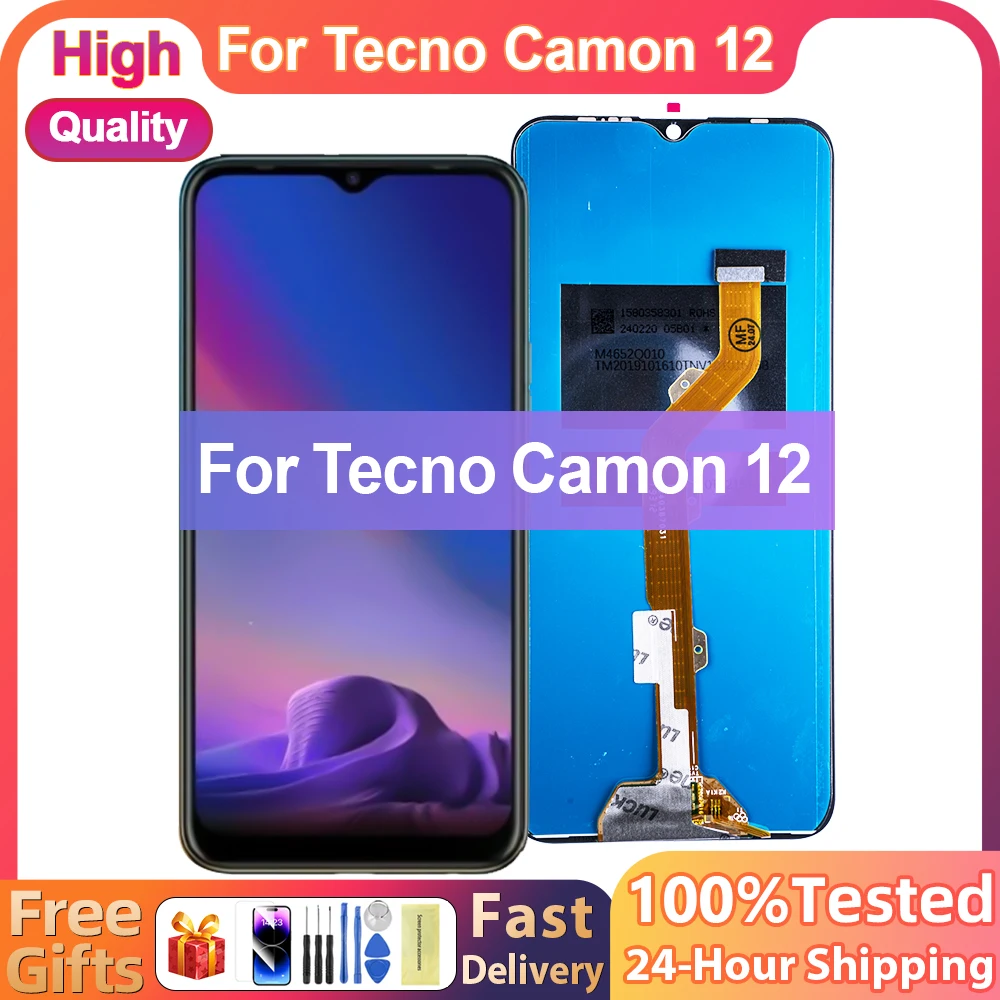 

ЖК-дисплей 6,52 "AAA для Tecno Camon 12 CC7S, ЖК-дисплей кодирующий преобразователь сенсорного экрана в сборе, абсолютно новый ЖК-дисплей Camon12, запасная часть для ремонта