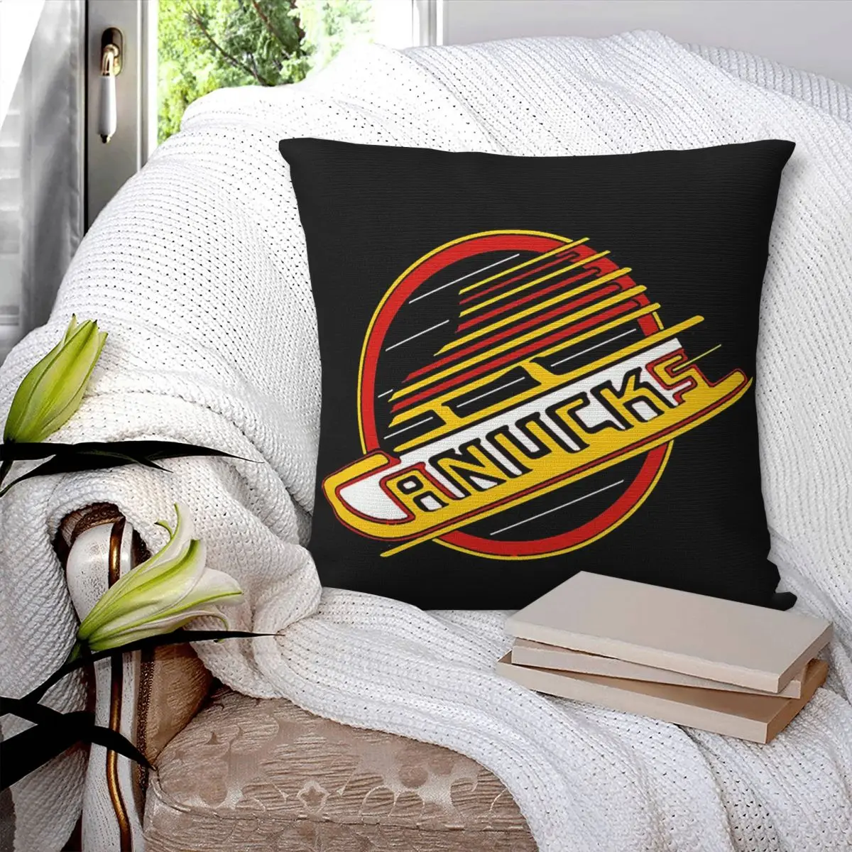 Vancouver Hockey Canucks Skate Square Pillowcase Pillow Cover Polyester Cushion Decor Comfort Throw Pillow for Home Bedroom