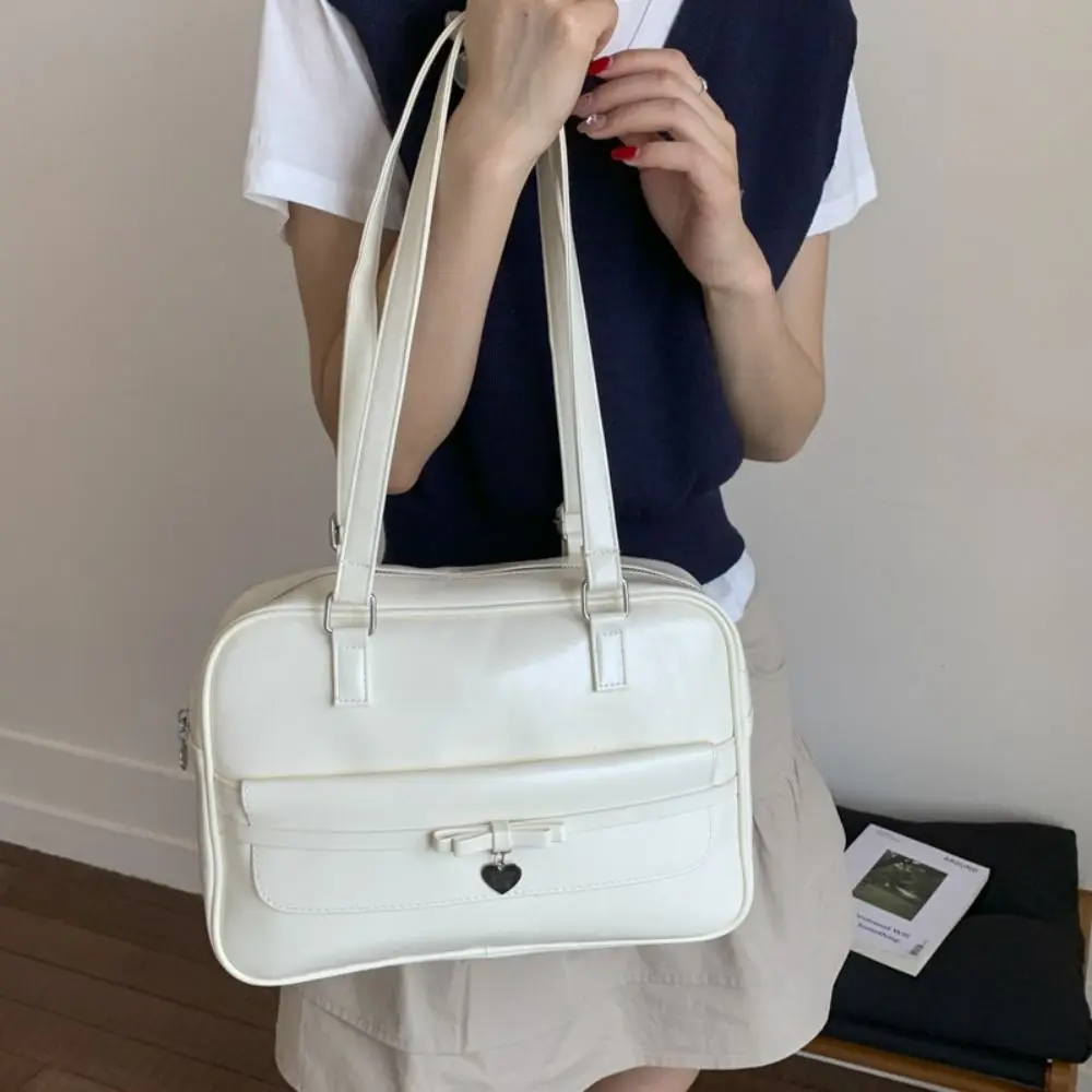

Fashion Heart Bow Bowling Bag College Style PU Boston Backpack Korean Style Large Capacity JK Uniform Bag Girls