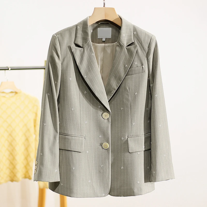 

Женский повседневный пиджак XKing с широкими рукавами и полосками из стойкого волокна, весенняя новинка, модный, из полиэстера, с длинными рукавами, стандартной длины