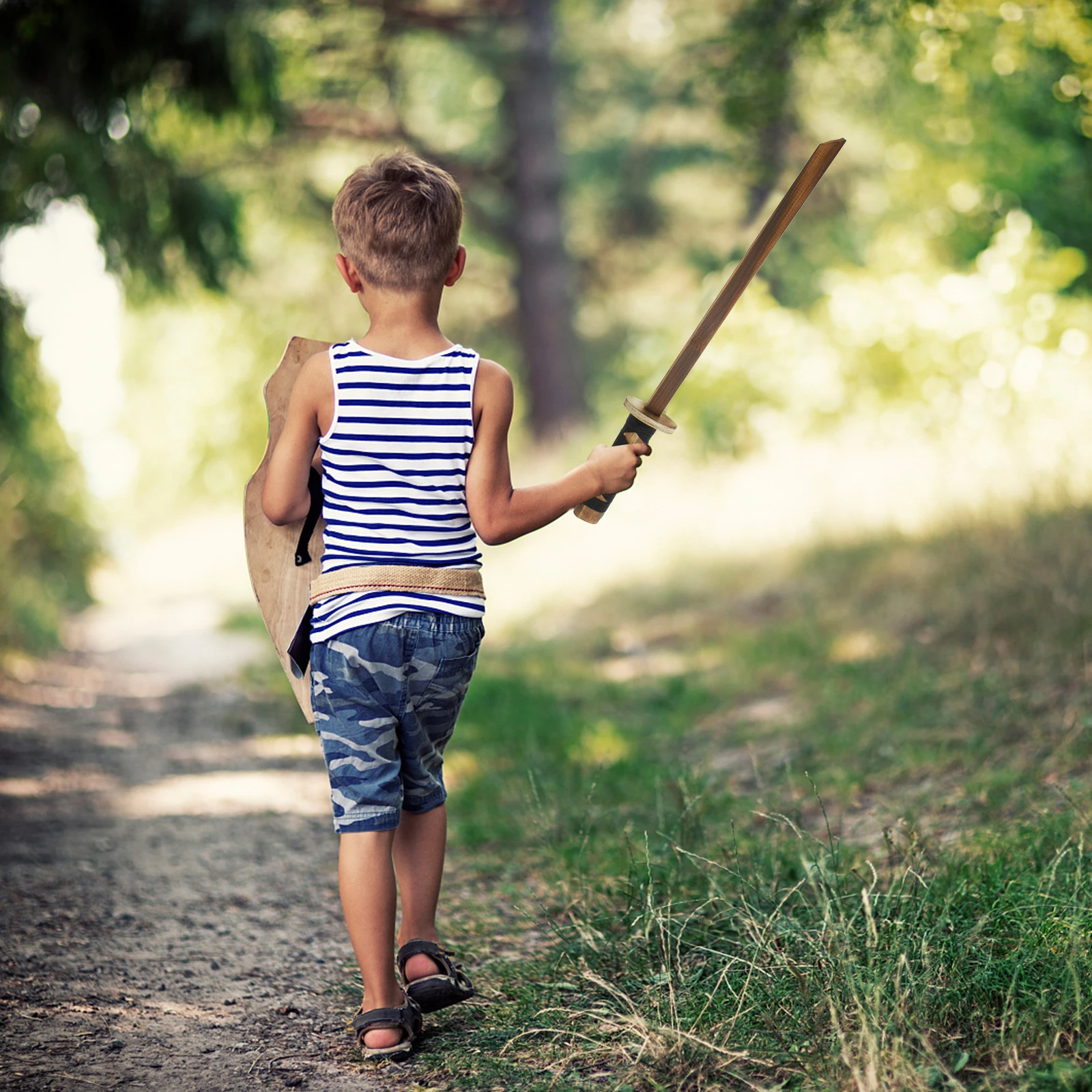 1pc Hout Voor Kinderen Lichtgewicht Trainingszwaard Voor Buiten Spelen Halloween Party Cosplay Prop Kinderen Zwaard Speelbal