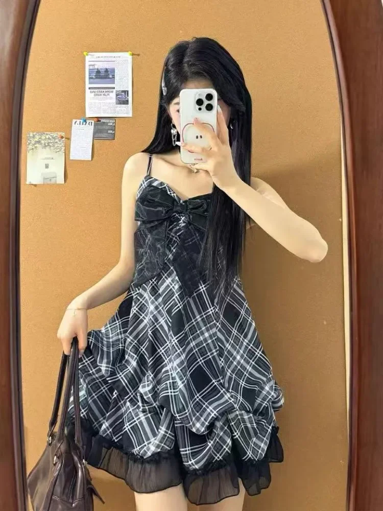 Neue Japanische Vintage Stil Strap Kleid Frauen Koreanische Mode Schwarz Spitze Cami Kleider Sommer Süße Patchwork Neue Einteiliges Kleid