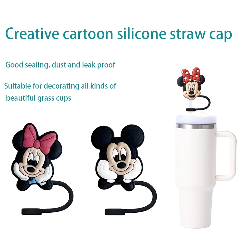 10MM Disney Mickey Minnie silicone straw cap Drink straw plug Reusable spill-proof drinking cup straw cap