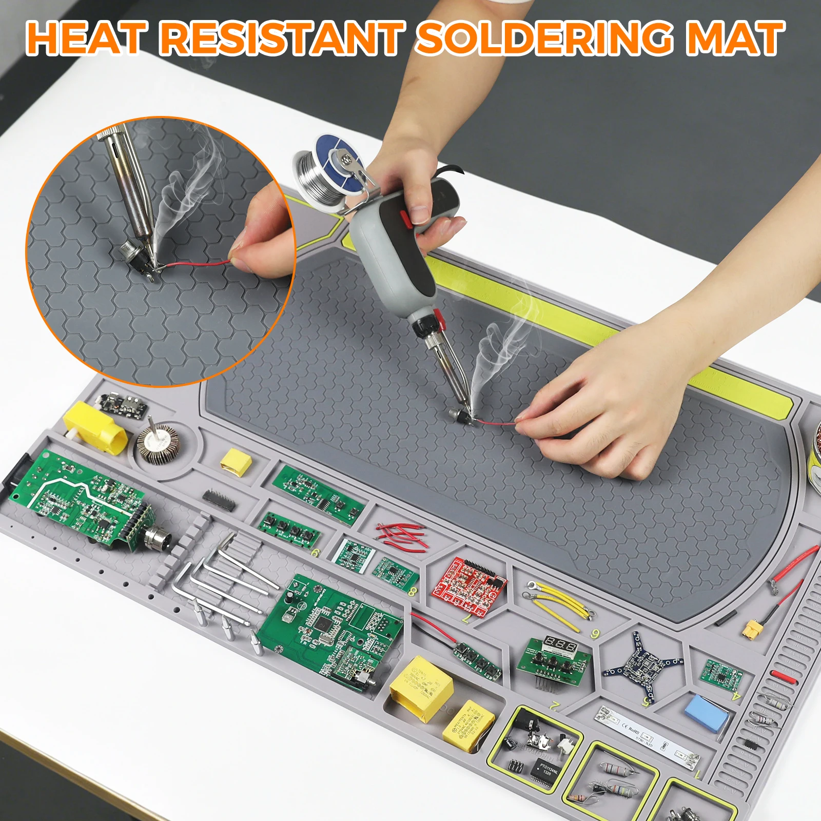 Toolour Heat-resistant Silicone Soldering Mat 600x388mm Large Silicone Work Mat Magnetic Mat for Electronics Repair/DIY Projects
