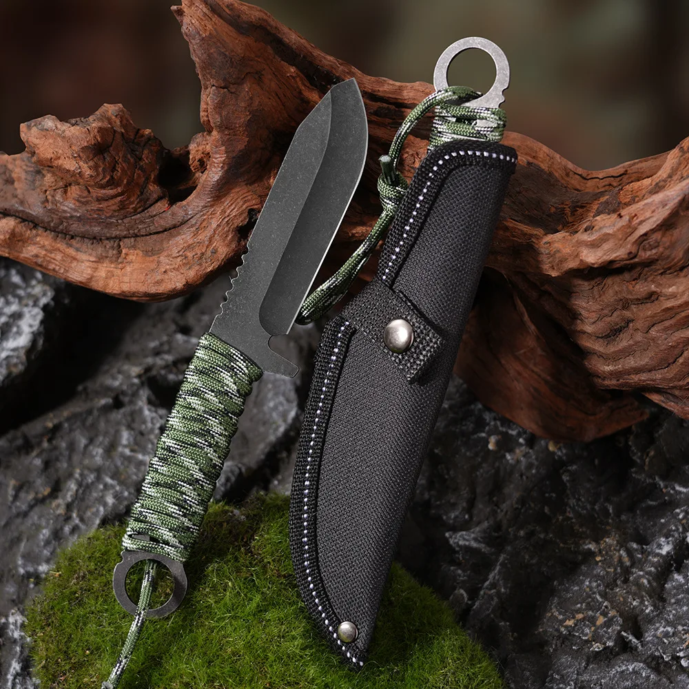 Stainless steel Straight knife outdoor pocketknife Portable camping survival tool multifunctional cloth handle knie