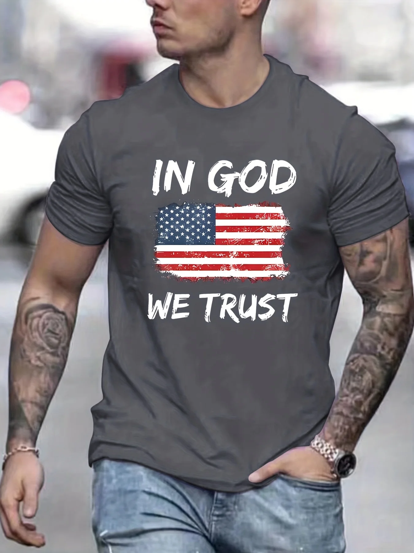 

Футболка с принтом флага США «In God We Trust», футболки для мужчин, повседневная футболка с коротким рукавом на лето, весну и осень, топы в подарок