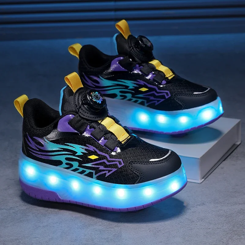 Children's Sports Shoes Outdoor Sports Roller Skates USB Charging LED Light Training Shoes 2024 New Luxury Design Kids Sneakers