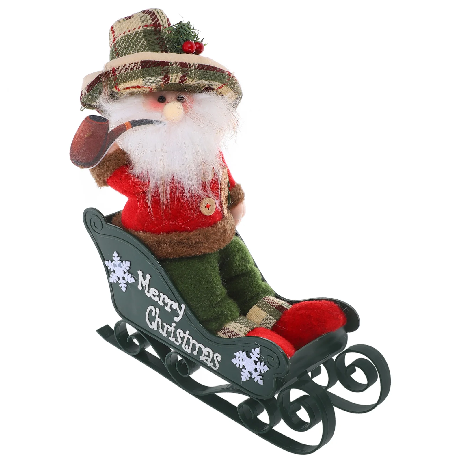 

Christmas Decoration Rustic Snow Ornament Holiday Home Decor Sleigh Old Man Figure Festive Sleigh for Tree Mantel Window