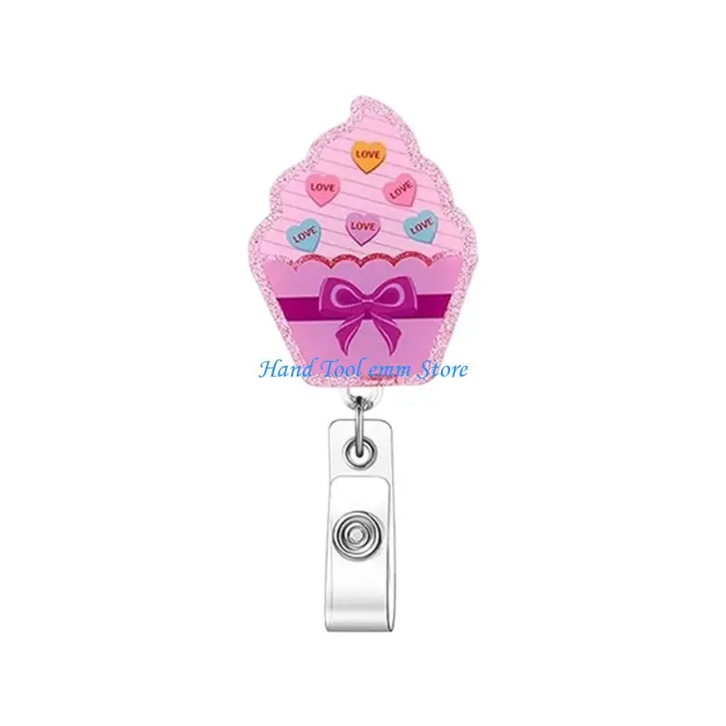 H37F Shimmering Sequins Retractable ABS Badge Holder with Metal Belt Clip for Student