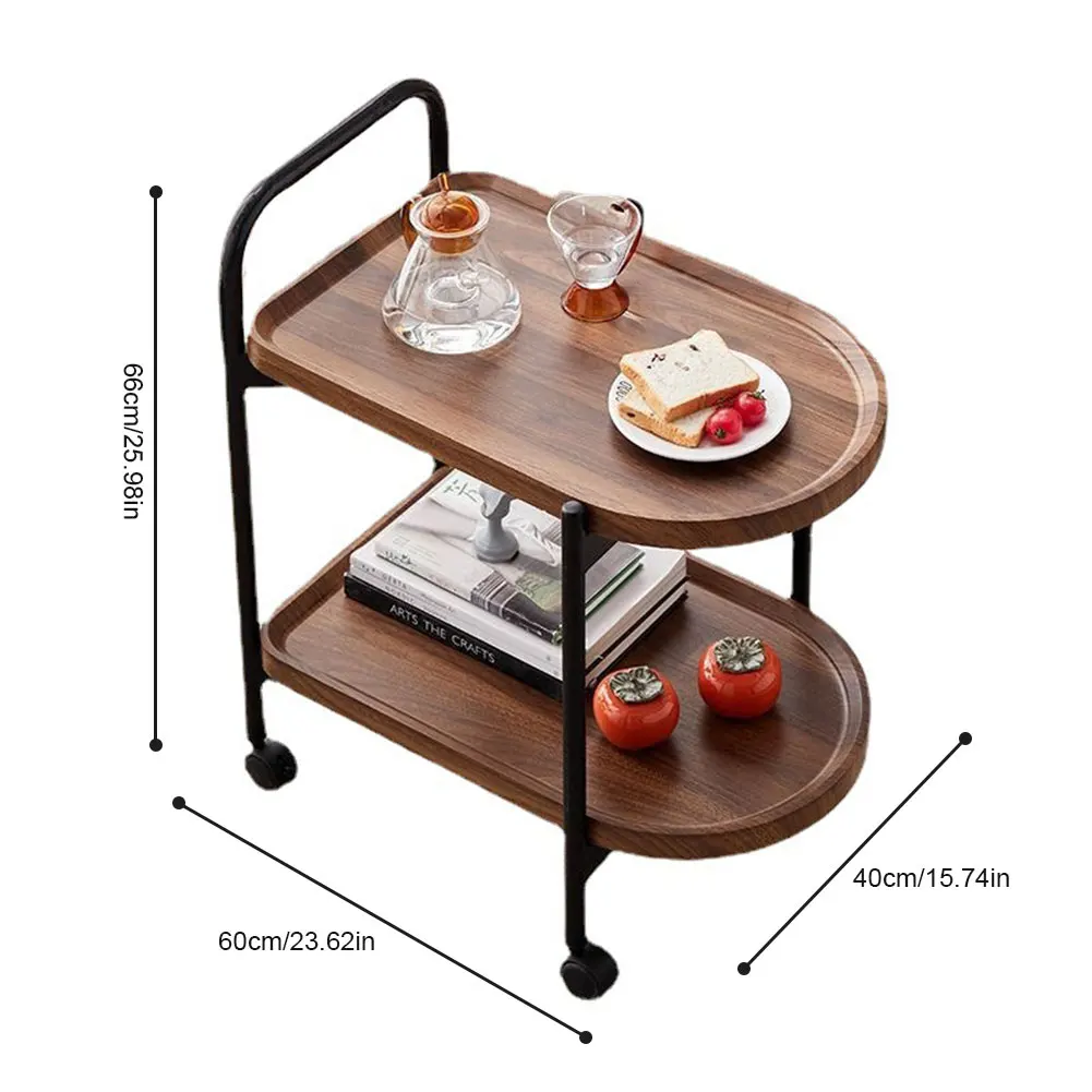 

Walnut Wood Nordic Corner Table with Wheels Elegant Coffee Table Large Capacity Cart Side Rack for Reading Book Tea Vase