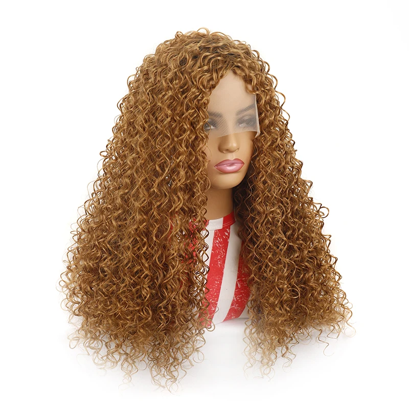 

A 22-Inch Golden Deep Curly Lace Front Synthetic Wig Is Suitable For Women'S Daily Party Halloween Role-Playing