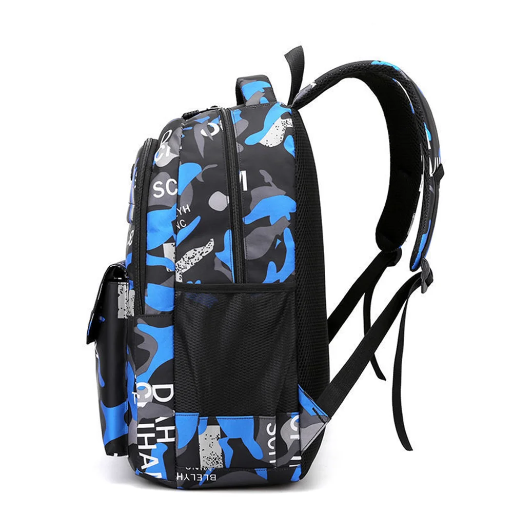 Mochila estampada camuflada para o ensino médio e médio, grande capacidade, meninos e meninas, casual