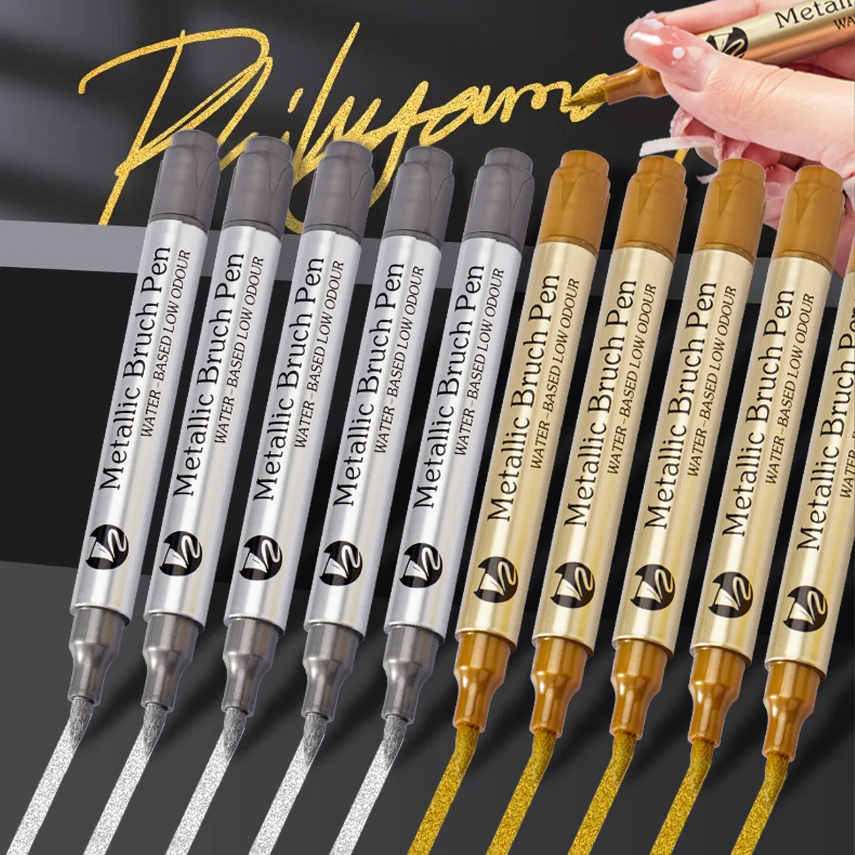 Brush Head Highlight Metal Pen Fast Drying Waterproof Ink Add-on Gold and Silver Graffiti Painting Brush Korean Stationery