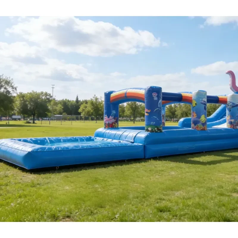 Large Kids Slide Inflatable Water Slide Swimming Pool Combo Customized Octopus Theme Castle PVC Easy Setup Customized Color